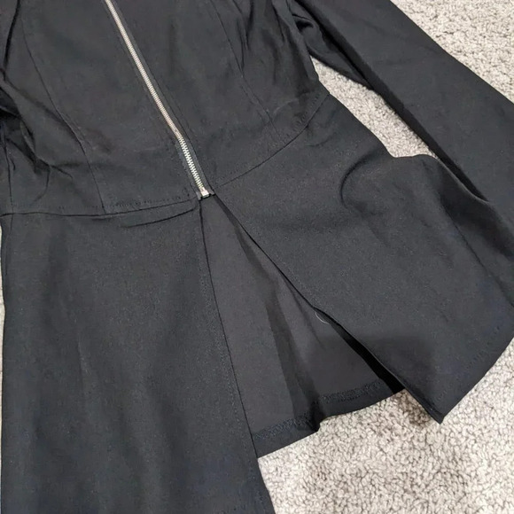 Poetry Black Peplum Blazer With Puff Shoulder Zipper front size S - Picture 2 of 9